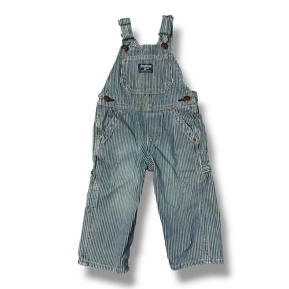 OshKosh B'gosh Overalls Kids 18M Blue White Good Hickory Stripe Denim Bibs